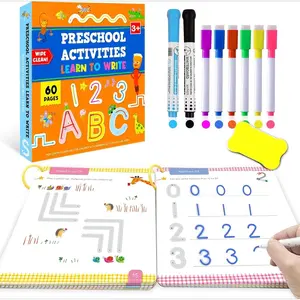SQ-ITC014 Preschool Learning Activities 60 Dry Erase Pages, Toddler Letter Tracing Books Ages 2 3 4 5, Autism Educational Fine Motor Skill Pre-K Workbook Learning Toy to Write for Kids 3 Year Old