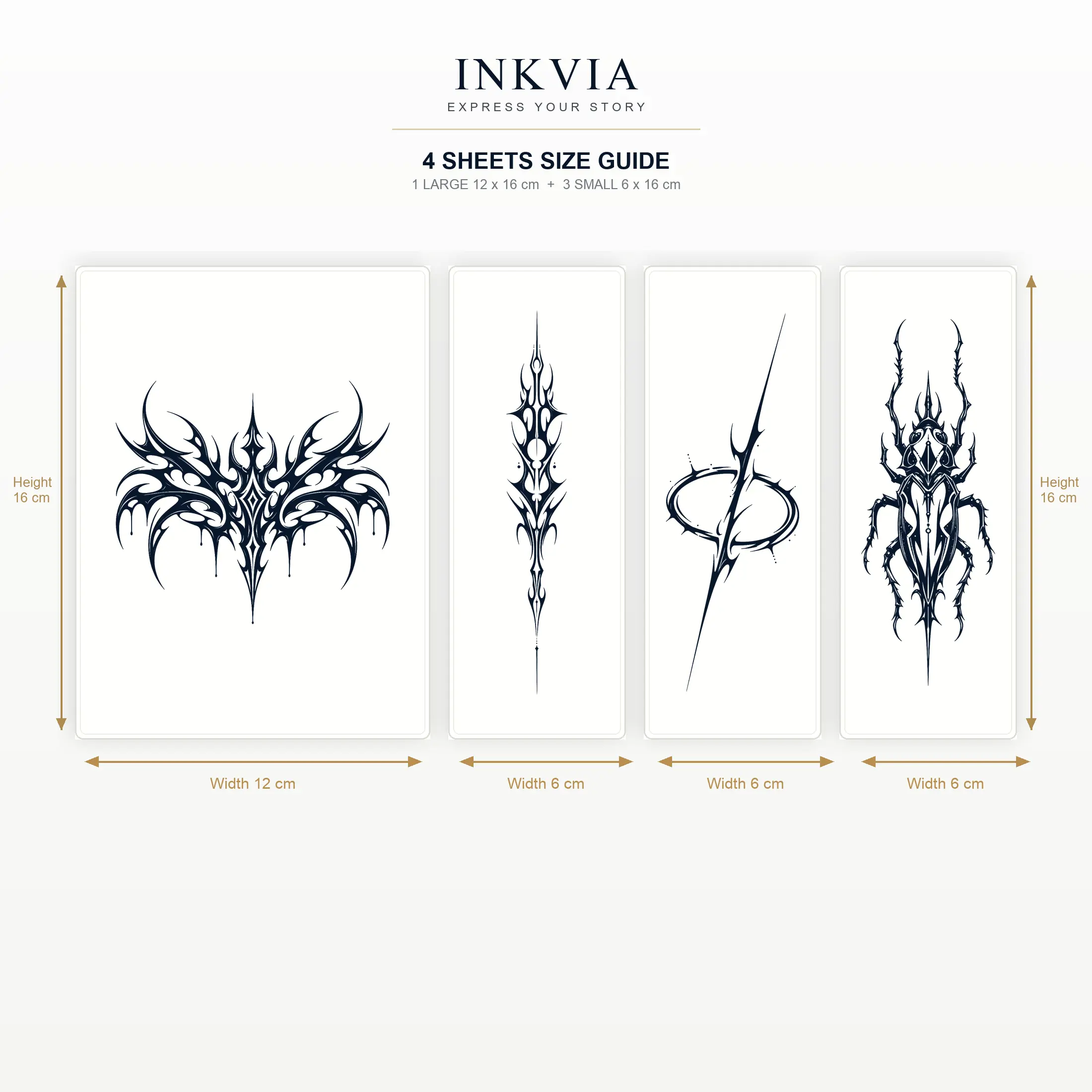INKVIA 4 Sheets Cyber Spike Semi Permanent Tattoo Stickers, Tribal Y2K Beetle Temporary Tattoos, Waterproof Long Lasting Tattoo Stickers for Arm Shoulder Leg Back realistic 7-15 day
