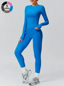 Women's Sporty Round Neck Long Sleeve Set, Athleisure Sweatsuit Sets, High Waist Above the Ankle, Comfortable Dual Layer Fabric, Fall & Winter Fashion