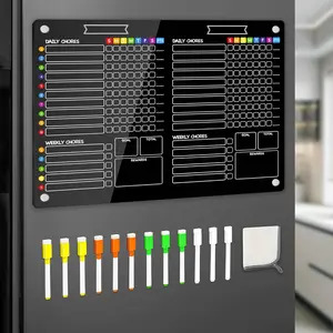 2-in-1 Black   Chore Chart for 2  Couples , 15"x11" Large Dry Erase Chore Board for White Fridge, Weekly Reward Chart, 12 Markers & 1 Towel Included