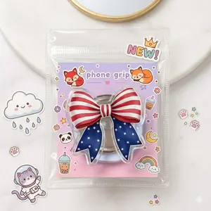 Patriotic USA Flag Bow Phone Grip – Red White Blue Stars & Stripes, Fun 4th of July Accessory for iPhone & Android