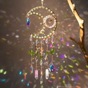 Moon Design Crystal Sun Catcher Hanging Decoration, Hanging Ornaments, Home Bedroom Living Room Window Decor, Office Wall Aesthetic, Ideal Holiday Gift