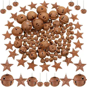 140Pcs Rustic Christmas Bell Set, Includes 100 Small Rustic Jingle 20 Star Cutout Bells 20 Metal Star Hanging Ornament for Christmas Tree Home Decor DIY Craft(Rusty) - Home Improvement.