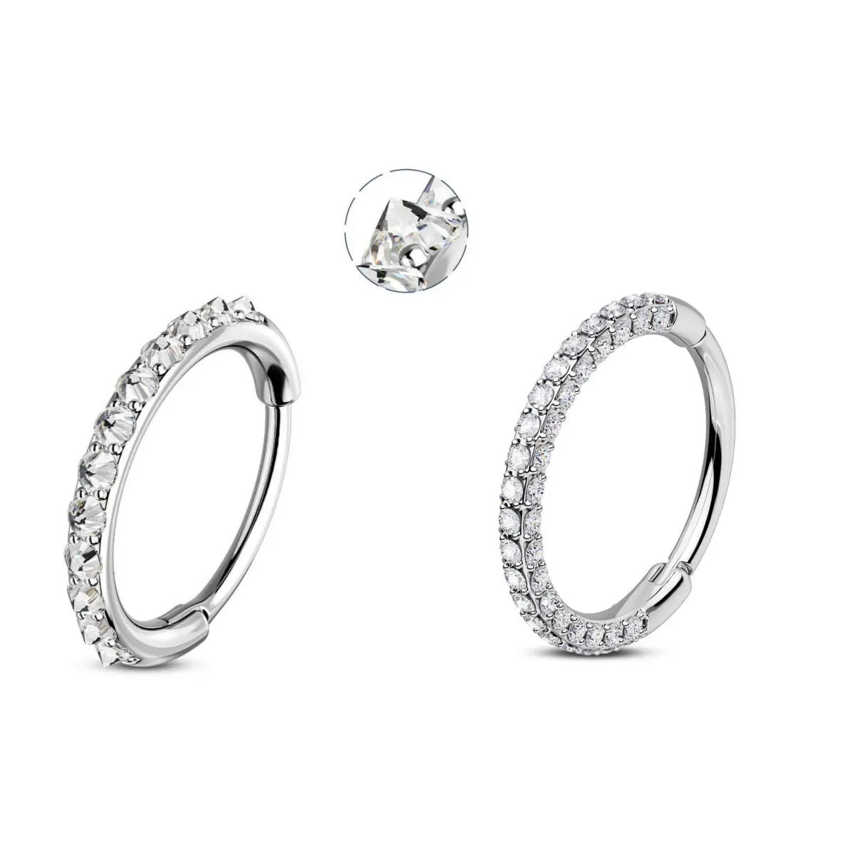 2pcs Silver (reversed CZ+triple sides CZ) 
