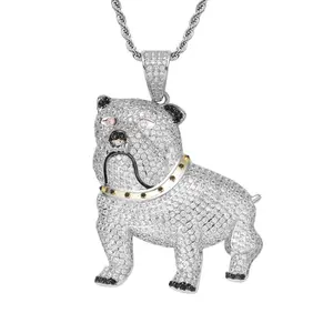 Luxury Bulldog Necklace for Men, Sparkly Silver and Golden CZ Dog Pendant Chain, Bold Hip Hop Statement Jewelry, Eye Catching Streetwear Gift Piece