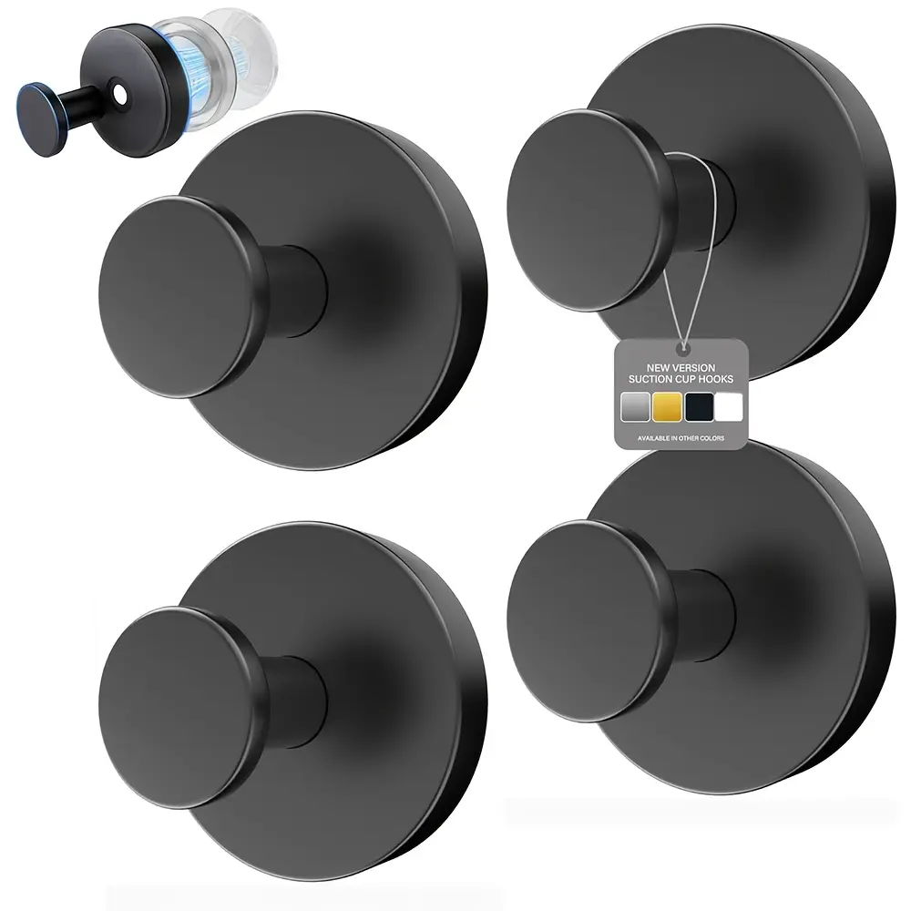 Heavy Duty Suction Cup Hooks , No Drill Vacuum Shower Hooks, 15LB Strong Hold on Tile, Glass & Mirrors – Waterproof Rustproof Wall Hooks for Bathroom, Kitchen, Towel, Robe & Loofah Organizer