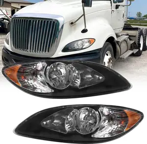 Headlights Assembly Fit for 2008-2016 International ProStar, Black Housing Halogen Headlamp pair (Driver and Passenge Side)