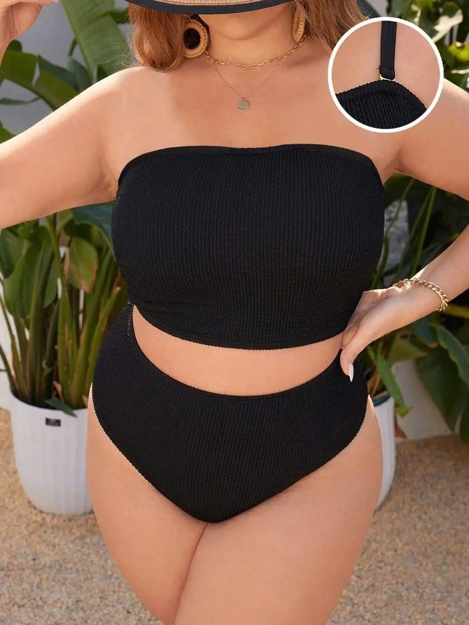 Plus Size High-Waisted Bikini Set, Adjustable Strap 2-Piece Swimsuit for Summer Beach Holiday