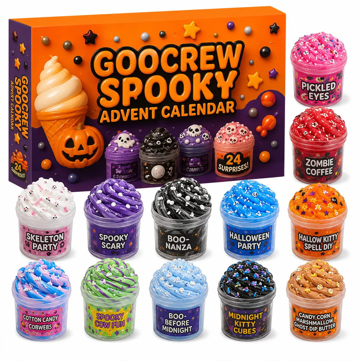 Halloween Slime Advent Calendar 2026 – 24 Days DIY Slime Kit for Kids & Teens, Clear, Butter & Cloud Slime with Mini Resin Figurines, Putty Toys & Sensory Gift Set