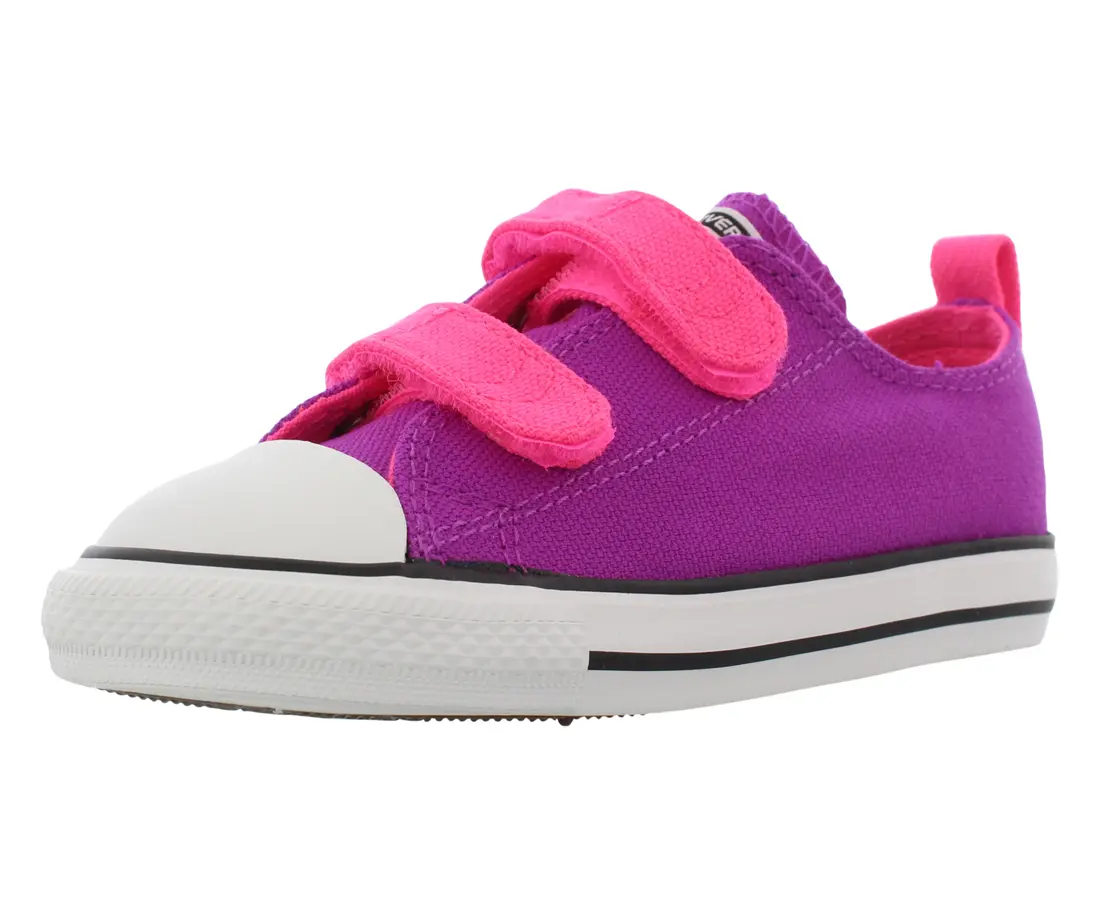 Converse Chuck Taylor 2V Ox Baby Girls' Solid Pink Low-Top Canvas Sneakers with Velcro Straps, Ages 2 - 3 Years, Prop 65 Safe, Velcro Strips, Low Top Shoes, Solid Colors