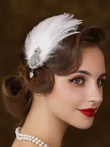Vintage Rhinestone Feather Hair Band, Tassel Headpiece for Stage Performance, Fashionable Clip-In Hair Accessory for Women