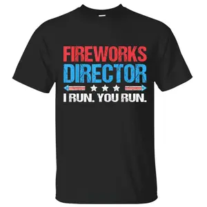Fireworks Director I Run You Run Funny Red White and Blue 4th Of July T-Shirt, Independence Day Patriotic Front Design Unisex Cotton T-shirt for Men for Women Menswear Womenswear Top