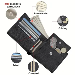 1pc Men's RFID Blocking Top Layer Cowhide, Casual Portable Coins Purse, Durable Card Holder With Large Capacity, Multiple Card Slots, Perfect Gift For Teacher's Day, Valentine's Day, Birthday, Christmas