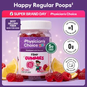 Physician's Choice Kids Fiber Gummies - 3g Prebiotic Fiber for Digestive Health & Regularity - Sugar Free, Vegan - Raspberry Lemonade
