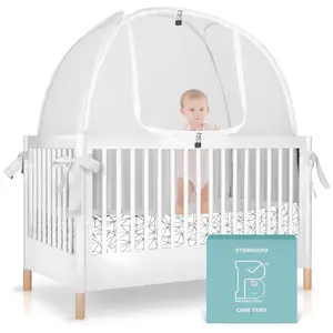 Baby Crib Tent Breathable Pop-Up Crib Net to Stop Climbing Out Auto-Lock Zipper Easy Install Crib Cover Fits Standard Cribs Safety Protection for Infants Toddlers