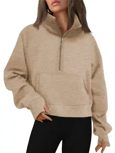 Rosvigor Sweatshirt for Women Half Zip Cropped Pullover Fleece Hoodies Fall Winter Tops Thumb Hole Sweatshirts for women
