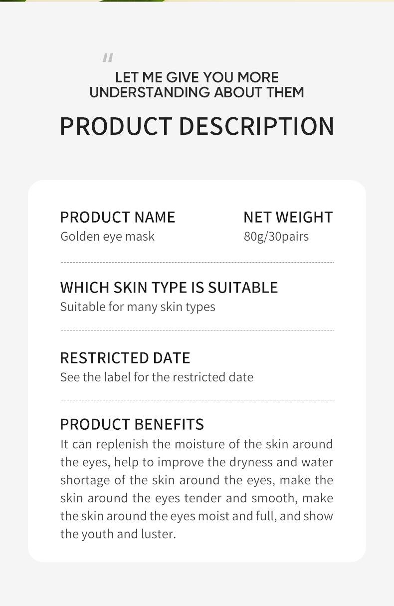 Gold Firming Eye Mask Hydrating Moisturizer Reduces Fine Lines & Dryness Under Eyes