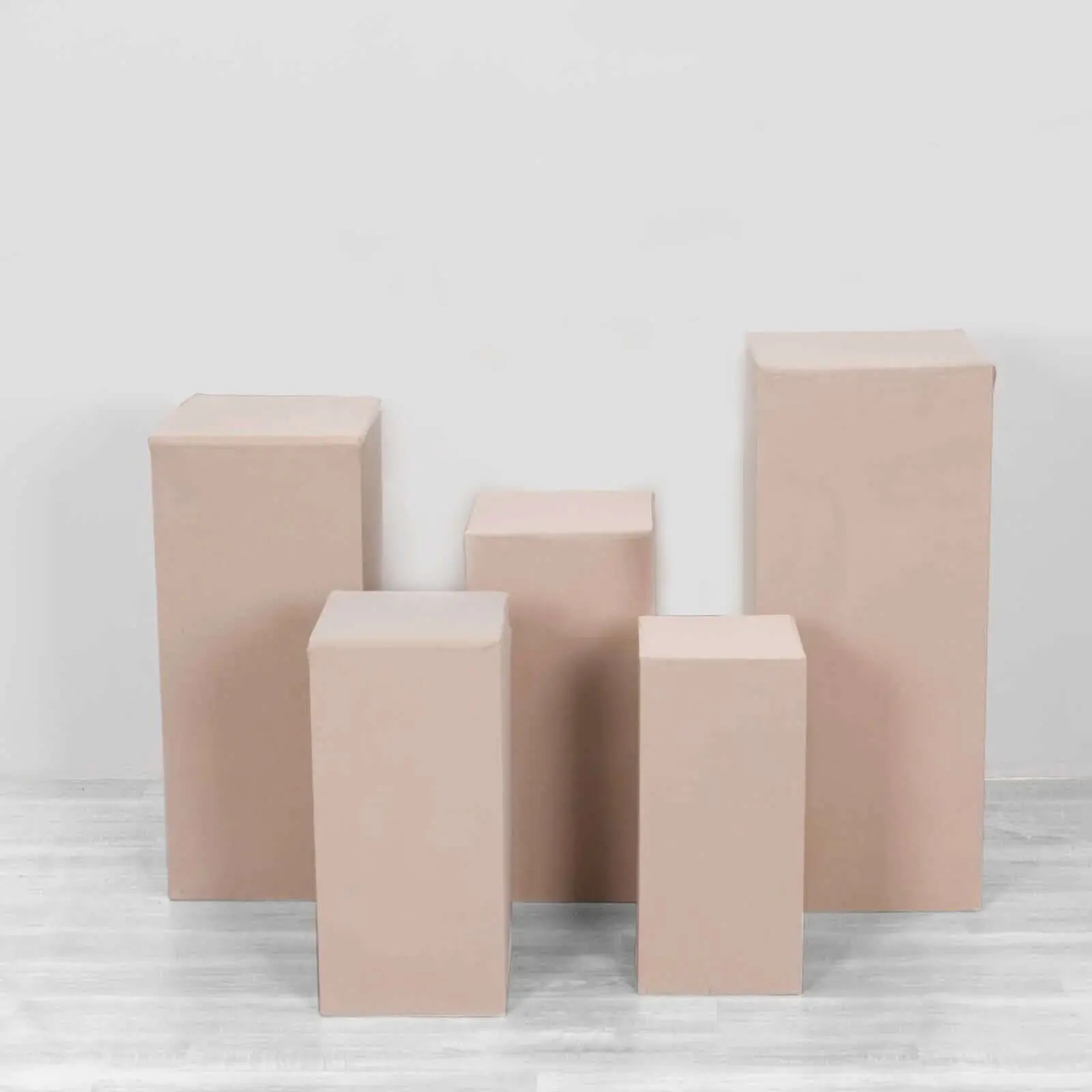 5-Pack Nude Spandex Rectangle Pedestal Pillar Covers, Stretch Fabric Machine Washable Dust Covers (160 GSM) - Home Care Supplies Set for Weddings, Shopping Malls, Machine Washable Covers, Stretch Fabric Cover