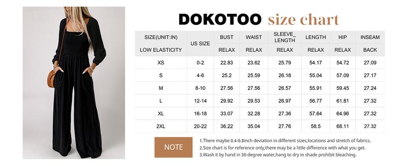 Dokotoo Women's Casual Loose Overalls Jumpsuits One Piece Long Sleeve Wide Leg Long Pant Rompers With Pockets Dokotoo Women's Casual Loose Overalls Jumpsuits One Piece Long Sleeve Wide Leg Long Pant Rompers With Pockets