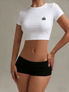 Women's Short Sleeve Crop Top Tee, Y2K Style Fitted Design, Perfect for Gym Yoga Running Daily Wear, Trendy Casual, Athletic Tops, Gym Tees