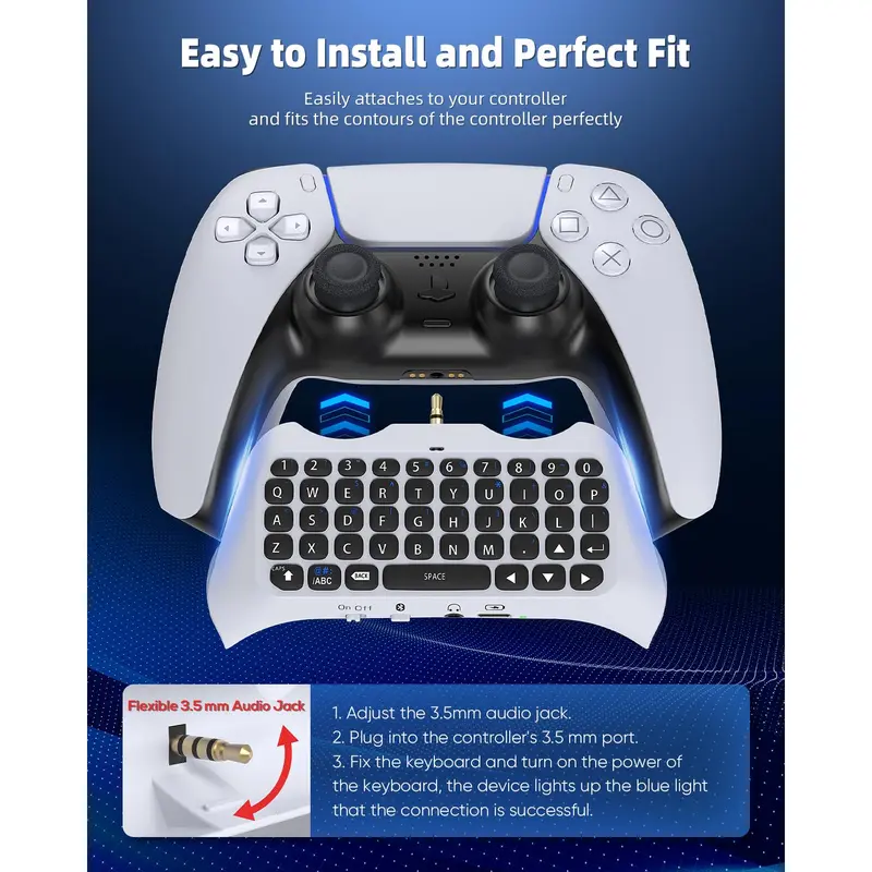 MENEEA Ergonomic Plastic Wireless Video Game Controller Full Game Keyboard for PS5 - Bluetooth 3.0 Mini Size, Built-in Speaker, 3.5MM Audio Jack, Separate Charging for Voice Chat, No Additional Software Needed, PS5 Accessories