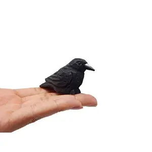 Raven Black Bird Crow Figurine Statue Sculpture Art Miniature Wood Carving Decor Small Animal