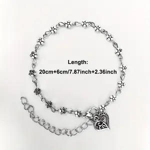 A String Of Heart-shaped Pendant Bead Anklet, With Flower-shaped Beads, Bohemian Style Ankle Chain For Women, Suitable For Valentine'S Day Gift Giving And Can Be Worn All Year Round.
