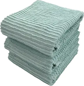 Seafoam Light Sage Aqua Mineral Green Kitchen Hand Dish Towels: Oversized 28" x 18", 100% Cotton Cloth Soft Cleaning Drying Absorbent Ribbed Design, Set of 3 Multipurpose for Everyday Use