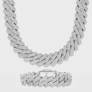 Iced Prong Cuban Chain + Bracelet (Silver) - 20mm