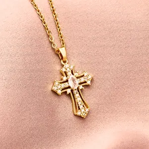 Gold Tone Cross Necklace – Perfect for Baptisms, Confirmations & Church