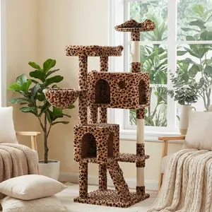 MUTICOR Leopard Print 64in/68in/74in/81in Multi-Level Cat Tower for Large Indoor Cats with Cozy Perches, Condo, Scratching Posts & Hammock #SummerVibes