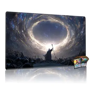 Epic Fantasy Sci-Fi Hooded Figure Cosmic Portal MTG Playmat 12x24inch Non-Slip for TCG Games, Ideal for Family Gatherings and Gift Giving