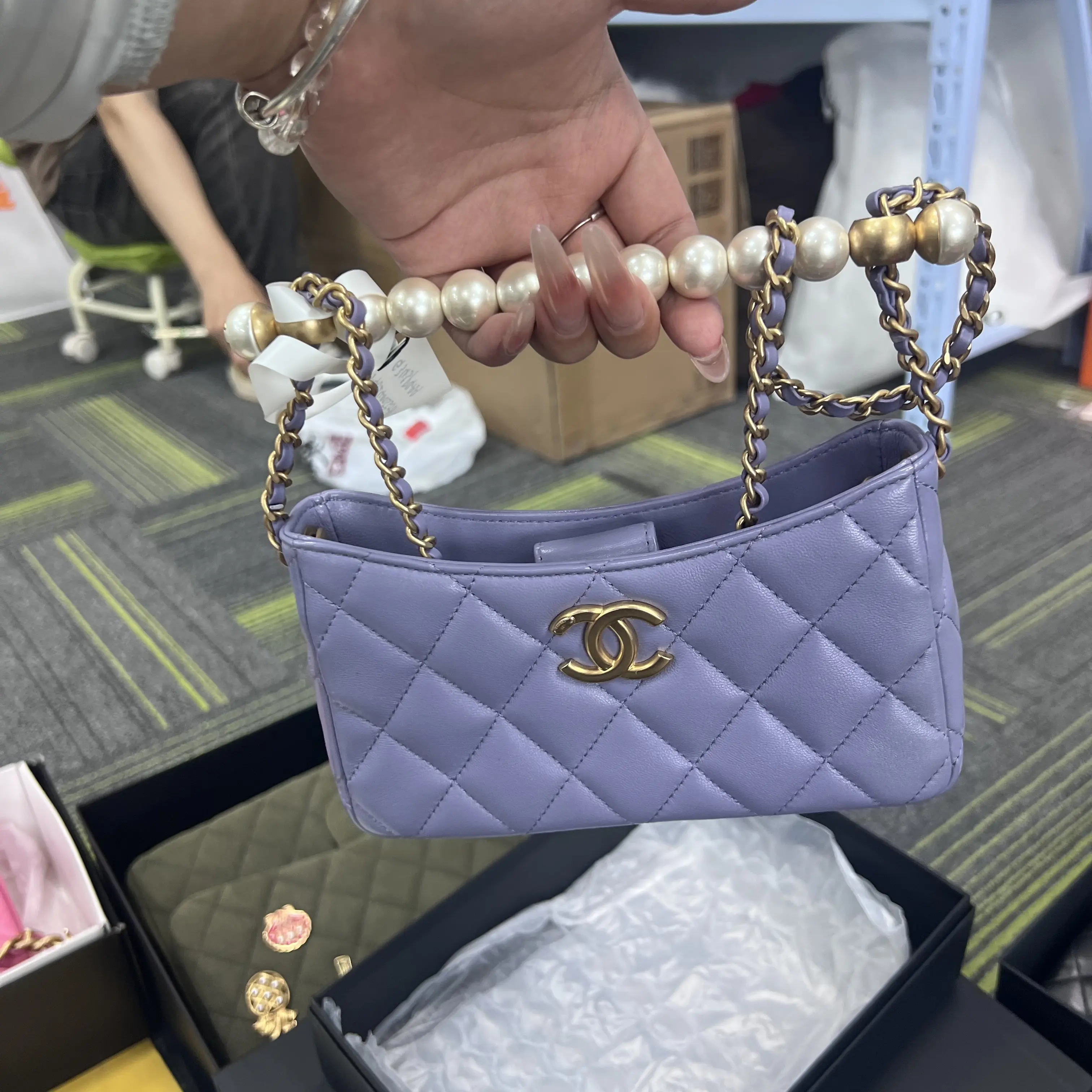 Pre-owned CHANEL france Crossbody Bags HH Taro Purple 24A Pearl Handle Hobo Underarm Bag