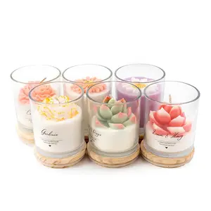 AIKUN Unique Design 8 * 9cm Succulent Candle Glass Jar Aroma Honey & Lemon Candles Plant Scented Candles