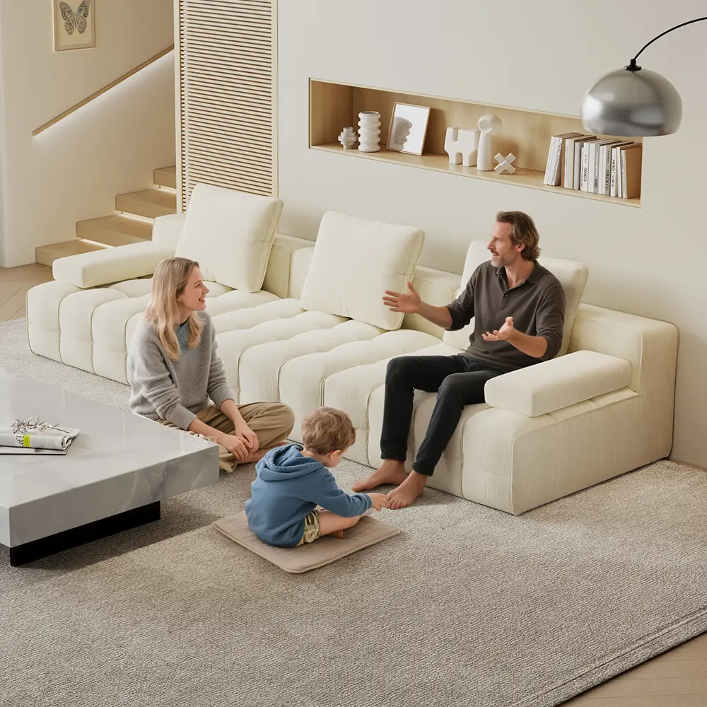 【2 or 3 Packages Delivery】HipyMo 118'' Luxury Chenille Farbric Cloud Velvet Modular Boneless Couch for Living Room, No Assembly Required, Straight Sofa-Designer Lawrence Sofa - 119''W*40''D*24''H, 4 Seater