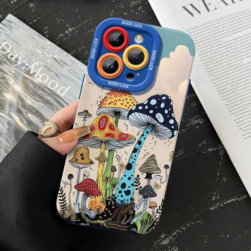 Cartoon Mushroom Pattern TPU Soft Silicone Phone Case - Fully Protected, Shockproof Smartphone Cellphone Handheld Device Cover for iPhone 11 12 13 14 15 16 17 Pro Max X Plus Air 17E, Affordable Protection, Devices