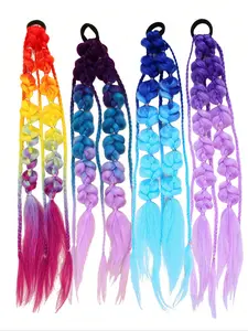 Rainbow Gradient Twist Long Fake Hairband Tail Hair Tie, Three Color Gradient Lantern Braid Bubble Twisted Braid, All Seasons Fashion, Bubble Twist Style