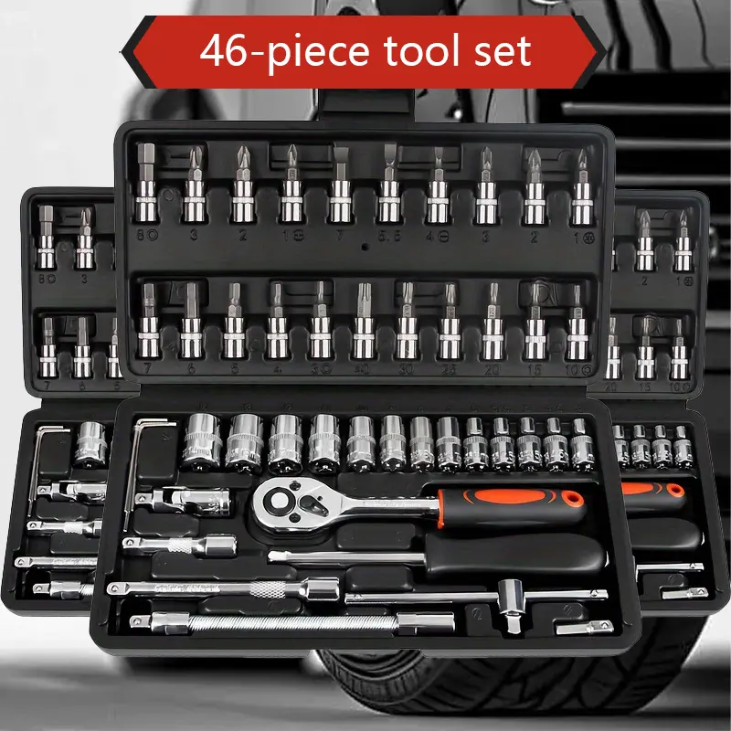 46pcs Socket Wrench Diy Repair Tool Kit, Car Repair Machinery Tools Set, Household Machinery Tools, Ratchet Screwdriver, Compatible with Car Repair, Bicycle Repair, Auto Repairing & Household, Christmas Gift for Husband, tools gadgets