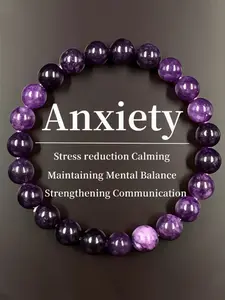Anxiety Relief Crystal Beaded Bracelet, Natural Purple Stone Healing Jewelry for Stress Management & Mental Balance, Calming Gift
