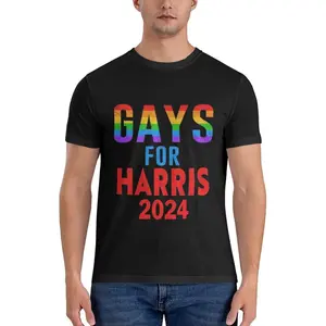 100% Cotton Gays for Kamala Harris 2024 Men's T-Shirt Classic Short Sleeve Tees Cotton Shirt
