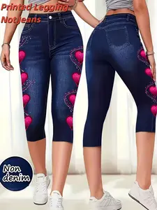 Women's Printed Leggings, Cropped, Pocket, Non-Denim Fabric, Breathable, Casual & Stylish Design, Perfect for Daily Wear