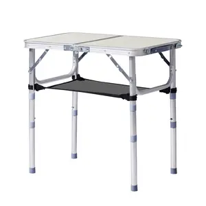 Outdoor Folding Camping Table, 2ft Portable Pinic Table with 3 Adjustable Height, Small Aluminum Foldable Lightweight Patio Side Table with Carry Handle for Outdoor Indoor Hiking Camp BBQ Beach, White