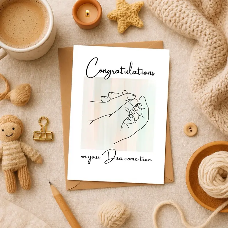 Minaret Collections Islamic New Baby Card, 5x7 Folded Modern Muslim Baby Shower Congratulations “Dua Come True” Card with Quran Verse & Dua, Includes Envelope