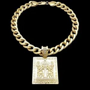 MaxBling81 Unisex Hip Hop Gold-Plated Tablet Shape Charm Pendant Necklace with 10mm Cuban Link Chain, Multi-Size (18in,20in,24in,30in) - Bling Stylish Accessory, Chain Jewelry Necklaces for Daily Casual Wear