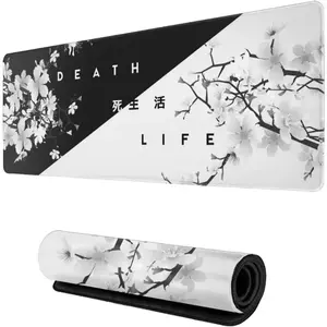 Black and White Cherry Blossom Mouse Pad Gamer Keyboard Pc Accessories 900x400 Table Cushion Extended Large Non Slip Desk Mat