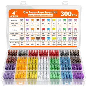 300 pieces of car fuse mixed kit, including 160 miniature chip fuses+90 standard car fuses+50 miniature fuses+fuse extraction tool - suitable for RVs, campers, boats, and trucks