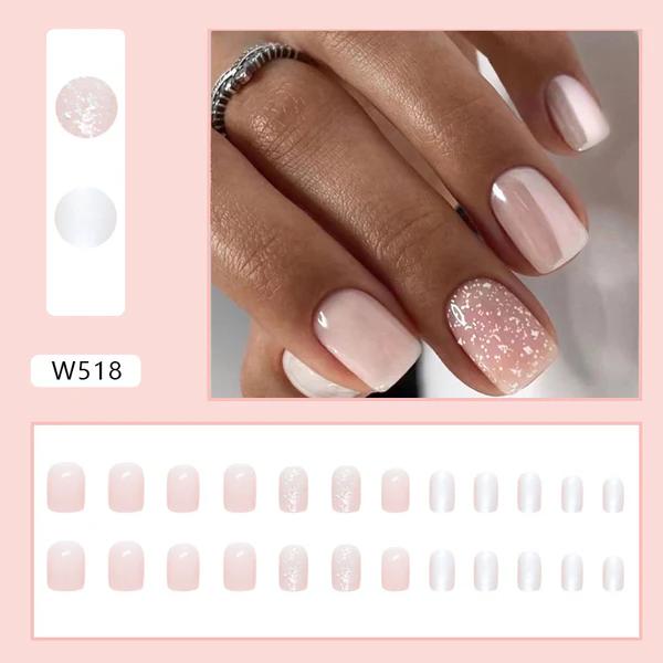 Milky White Press On Nails | CurvLife Nail | 30pcs Short Square Fake Nails | Gradient Glitter Accent | Easy Apply, Natural & Durable | Daily, Business & Elegant Event Nail Art Acrylic Soft Gel