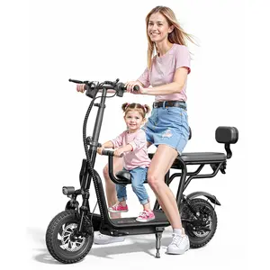 [Foldable Three Seats for E-Scooter Bike] EILLEO 48V Electric Scooter with Seat, 500W Motor Peak 750W, 20 Miles, 18.75mph,  Dual Braking System, 14" Tires