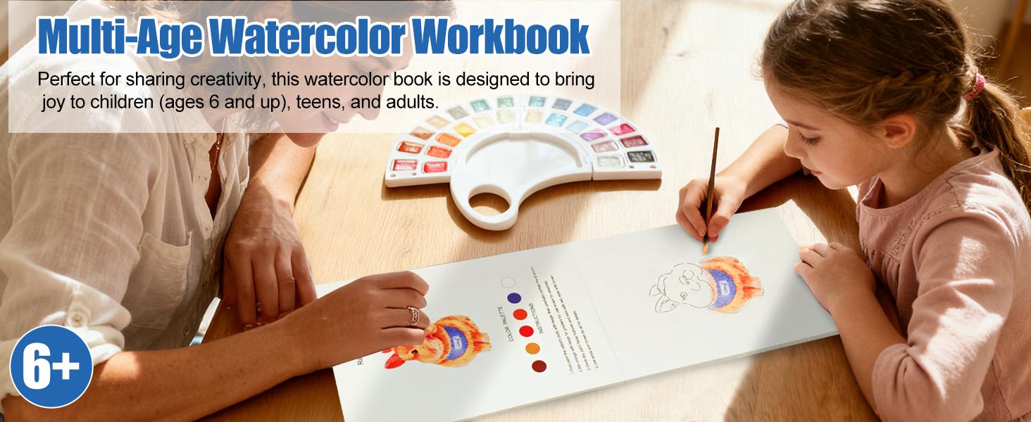Watercolor Workbook for Kids - 13 Pages 300GSM Paper, Paint Set with Brush & Storage Bag, Beginner-Friendly Coloring Book for Creative Art Watercolor Workbook for Kids - 13 Pages 300GSM Paper, Paint Set with Brush & Storage Bag, Beginner-Friendly Coloring Book for Creative Art