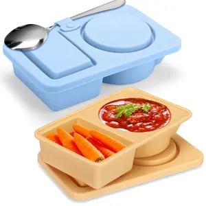 Silicone Snack Container with Lids, 4 Pack 2/Tow/Double Compartment Snackle Box Containers, Reusable Condiment Containers, Small Mini Food Snack Boxs